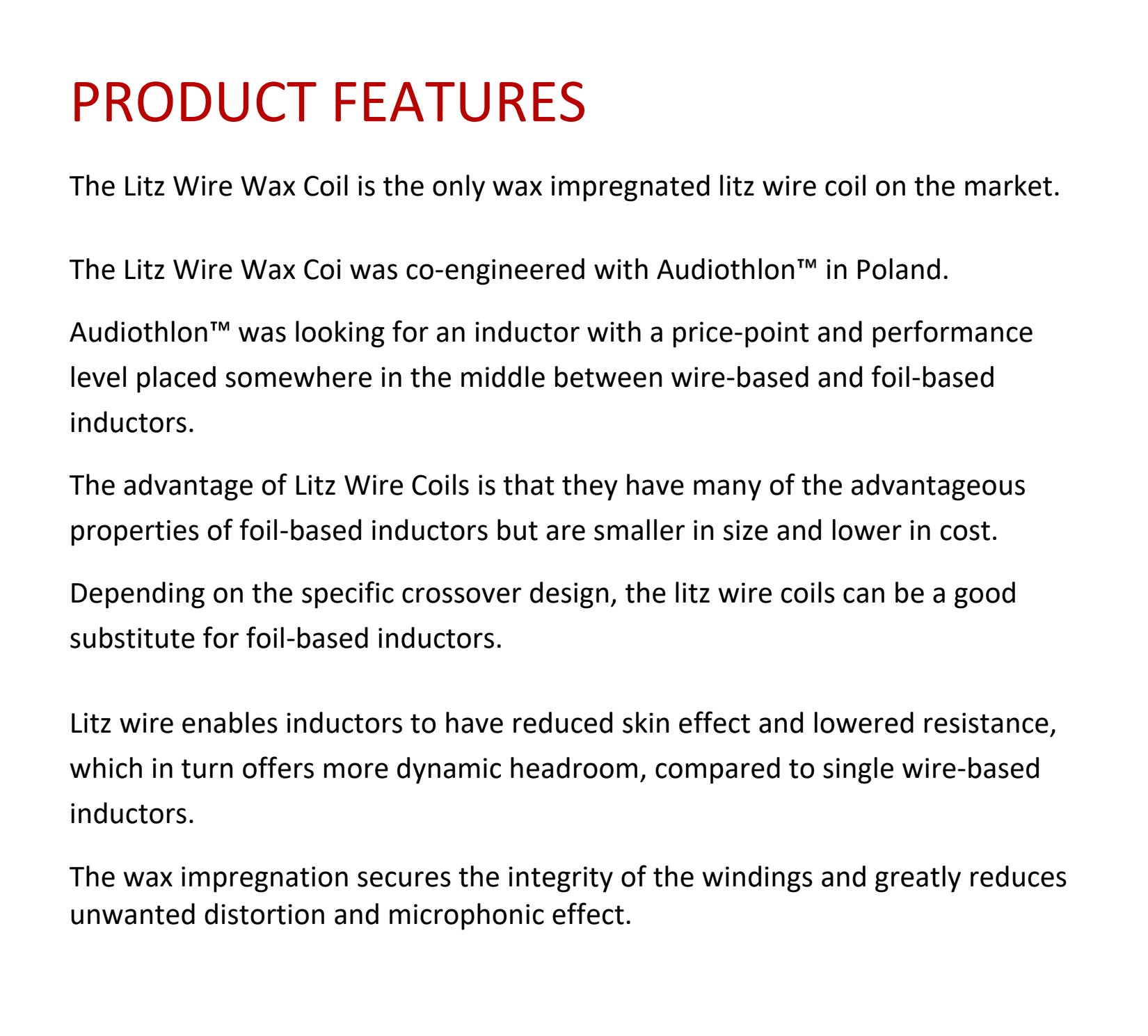 Litz Wire Wax Coil Spec.